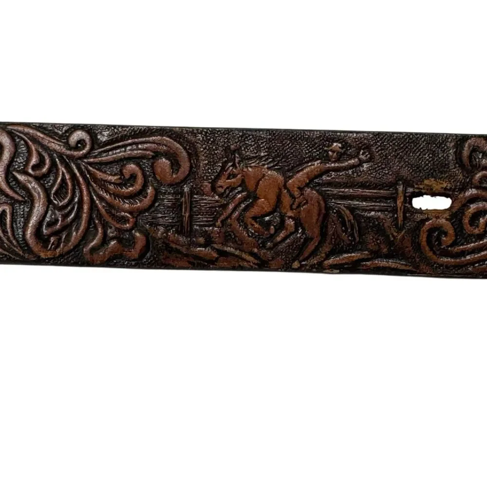 3D Leather Tooled Bucking Bronco Bull Roping Cowboy Western Belt